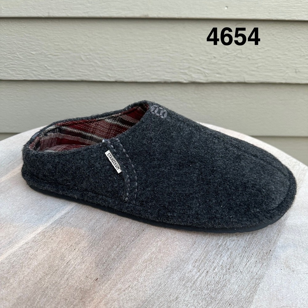 Mens Charcoal Grey Plaid Lined Scuff Slippers Staheekum Timber Size 10 Cozy Wear